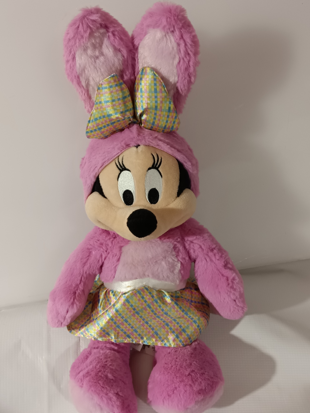 Disney Pink Minnie Mouse Bunny Plush Doll with Plaid Bow and Skirt